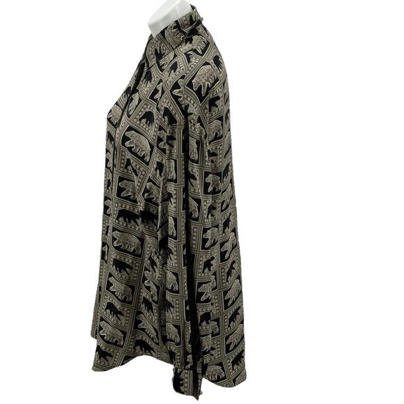 Ishyu VTG Novelty Bear Print Blouse Women's 100% Silk Tops SZ 12 Allover Bold - Picture 5 of 10